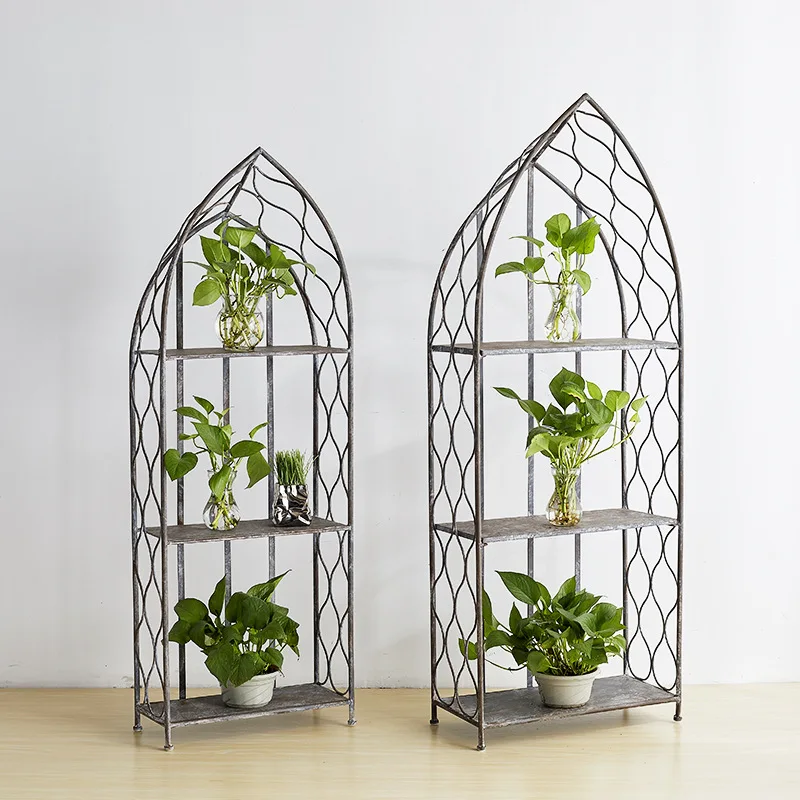 

European retro multi-layer wrought iron old succulent flower rack garden home decoration storage rack display rack