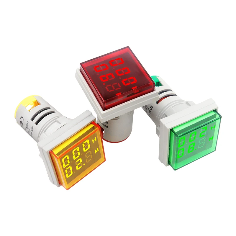 22mm LED Square Digital Timer Meter 0-60 minute/0-999hour AC 220V-380V Mini Signal Light Hour Meter Panel Mounting