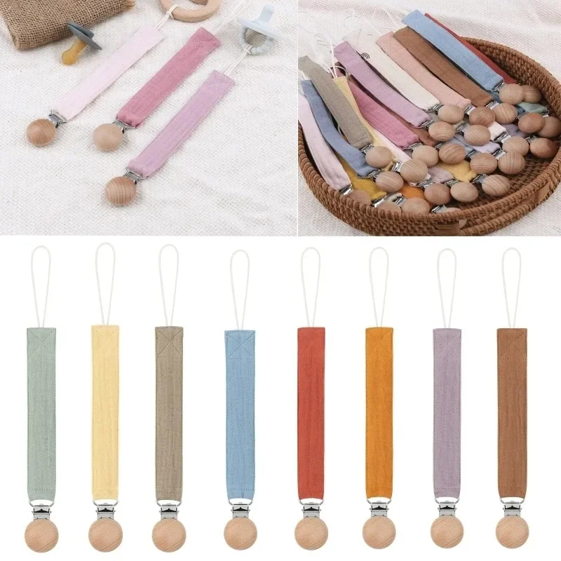 Cotton Beech Wood Pacifier Clip Chain Baby Teething Toy Holder Anti-Loss Strap 10.24 Inch for Infant