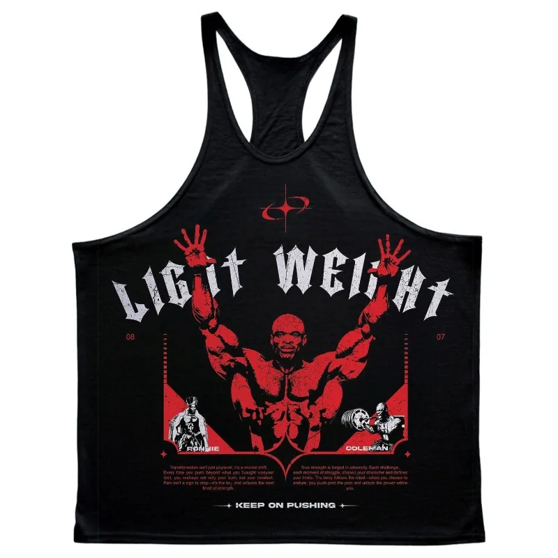 Men’s Summer Gym Tank Tops Ronnie Print 100％ Cotton Breathable I-shaped Vest Male Outdoor Sleeveless Swearshirt Fitness Tops