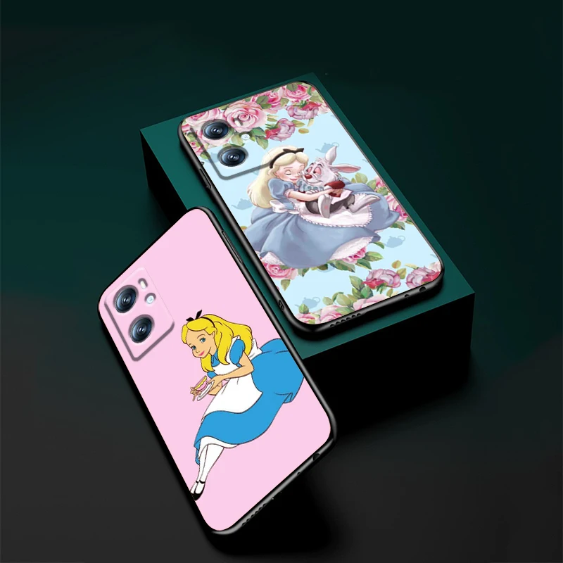 Disney Alice In Wonderland For OPPO Find X6 X5 X3 A54S A5 A94 A16 A53S A57 A74 A72 A98 A78 A96 A9 5G Black Soft Phone Case