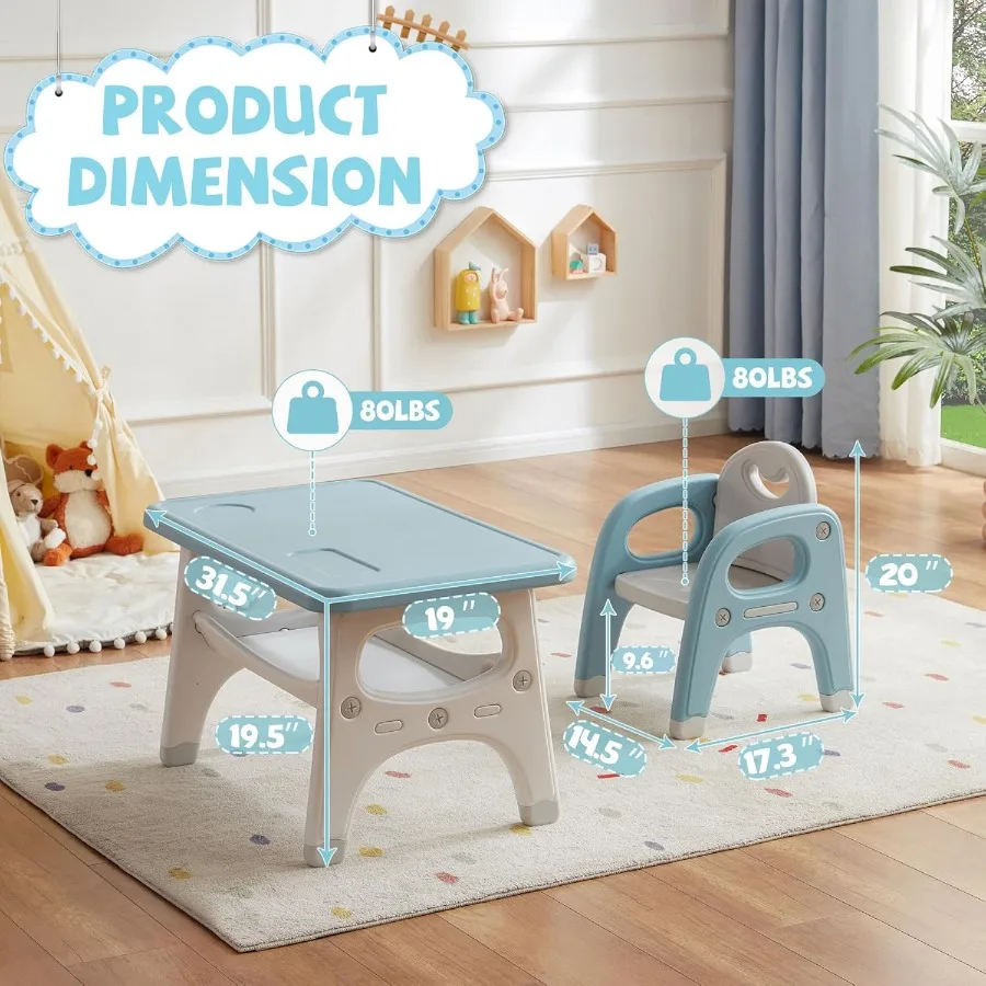 Tafel- en stoelenset Plastic activiteitentafel met 2 stoelen Ontworpen voor het lezen van tekenen Snack Time Arts and Crafts Activities Ide