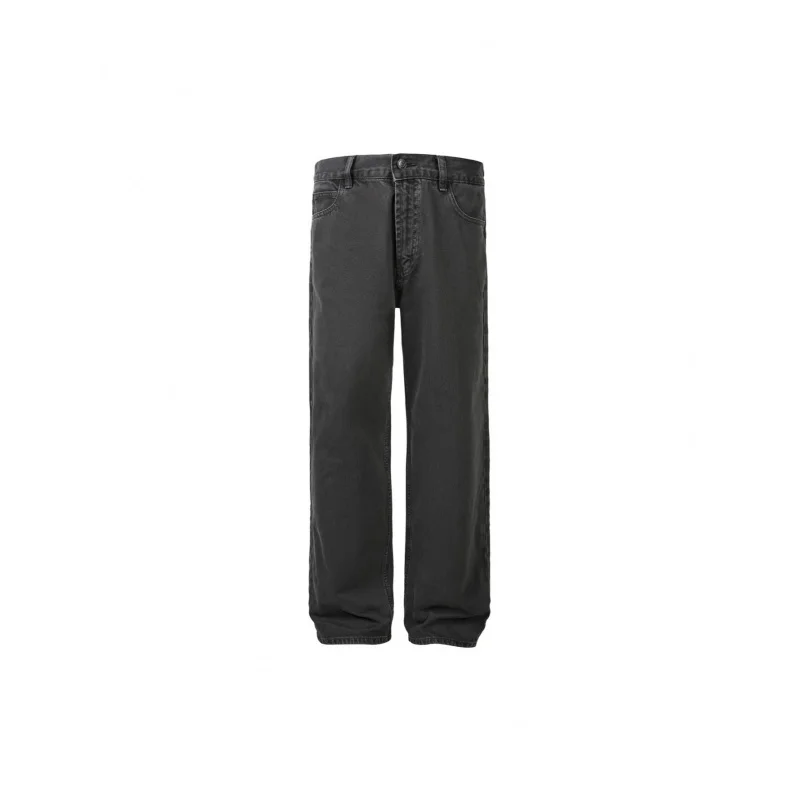 EME ريترو روس نمط الجينز الخريف عارضة مستقيم فضفاض منتصف الخصر غسلها رمادي السراويل الطويلة للجنسين #3