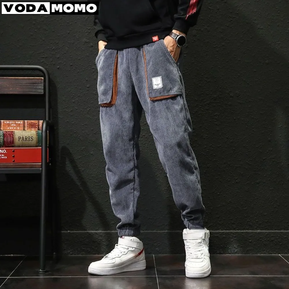 

Autumn New Casual Loose Corduroy Solid Color Pants Man Pockets All Match Fashion Male Trousers Streetwear Clothes Overalls Men