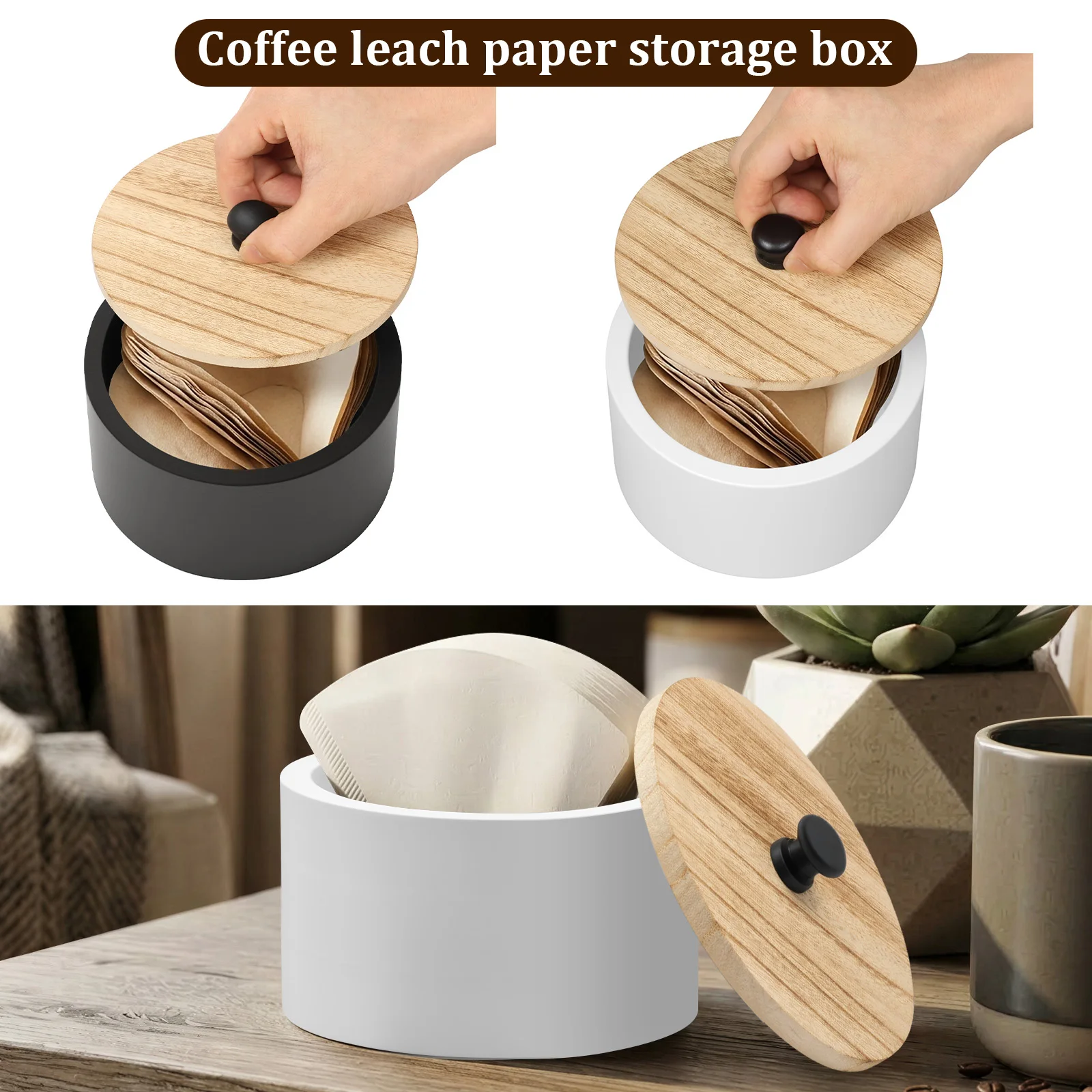 Coffee Filter Paper Container Wood Coffee Filter Holder Storage Box Dispenser with Lid Large Capacity Bar Counter Organizer