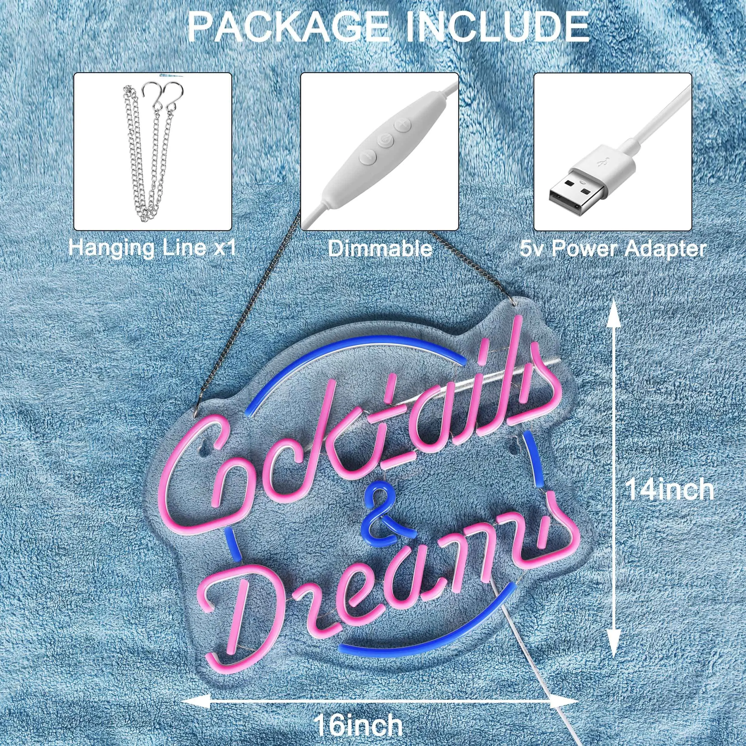 Cocktails and Dreams Neon Sign for Wall Decor Neon Light with Dimmable Switch LED Signs Bedroom Bar Hotel Party Club Art Lights view 6