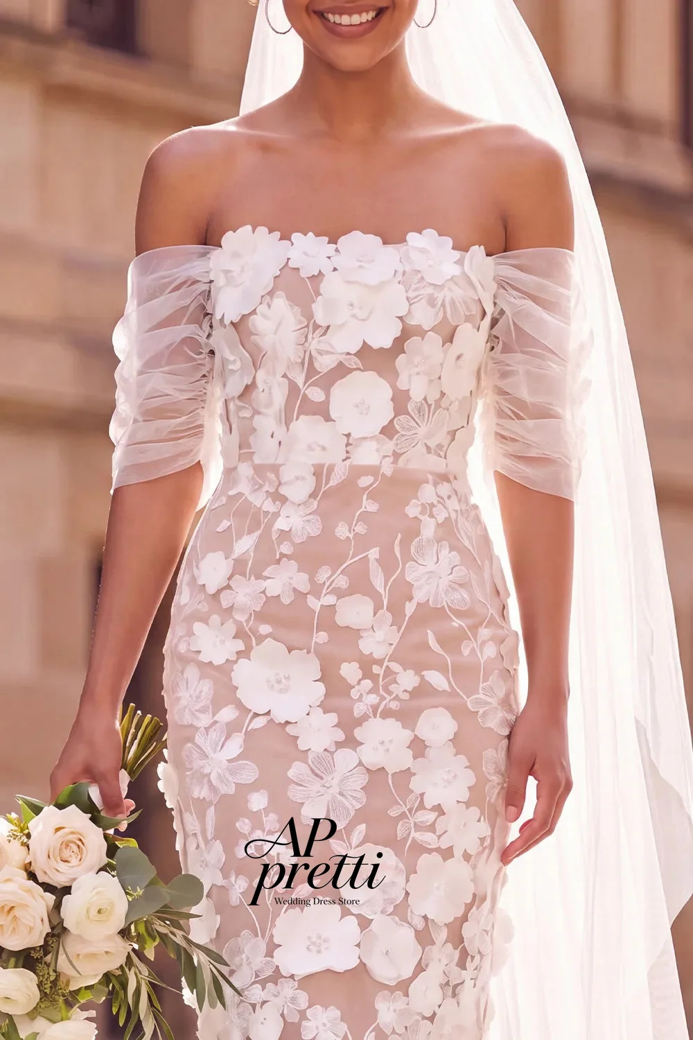 AP pretti Vintage Mermaid Applique Mini Wedding Dresses For Woman Strapless Short Sleeves Bridal Gown Back Zipper Customized ﻿