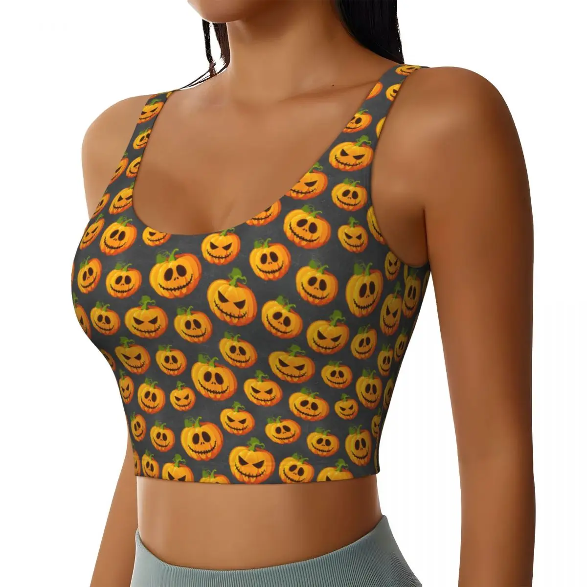 Custom Jack O Lantern Halloween Sports Bra Women's High Impact Workout Yoga Crop Top