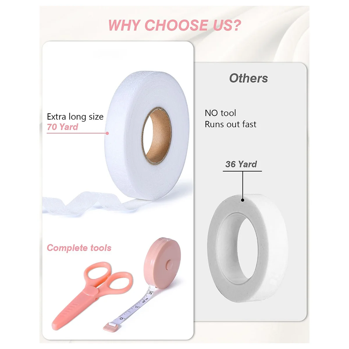 

AA98 Hem Tape - 3/4 INCH X 70 Yards - No Sew Iron-on Hemming FabricTape Adhesive with Scissors&Tape Measure - for Clothes B