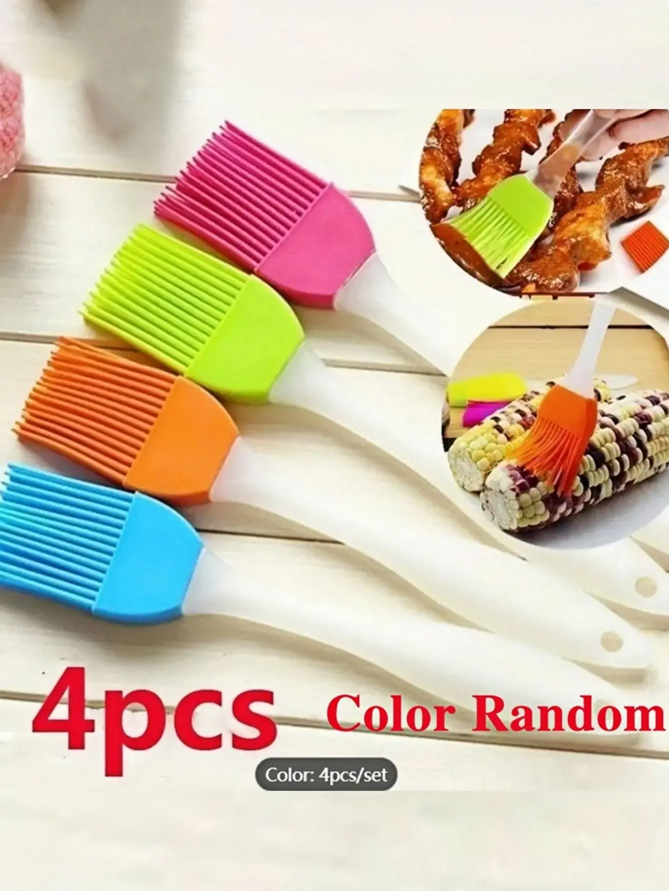 4PCS SiliconeBakingBrush, High Temperature Heat Resistant,Easy To Clean, Oil Brush, For Cooking, Baking, Frying Outdoor Barbecue