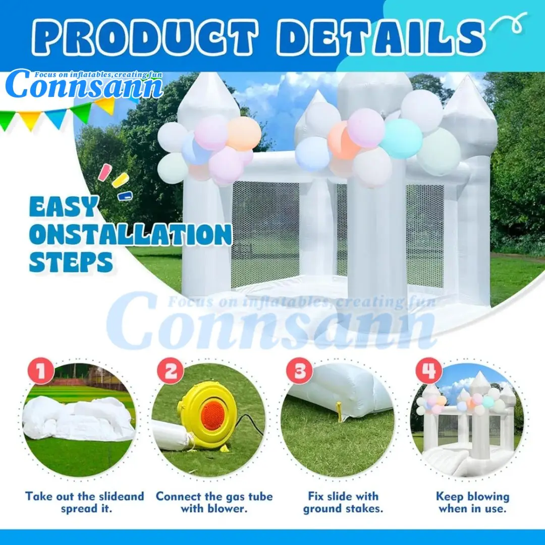 Connsann Inflatable White Bounce House for Kids  9FT x 7FT x 6FT  Perfect Fun for Birthday Parties and Outdoor Events