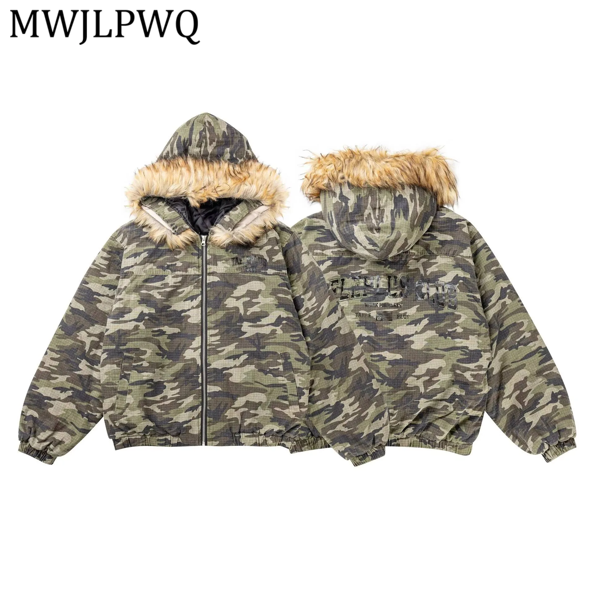 

MWJLPWQ American Camouflage Detachable Fur Collar Cotton Jacket Male High Street Long Sleeve Casual Tops 2025 Winter Chic 21492