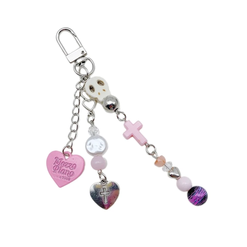 Skeleton Heart Pendant Keychain Mysterious Gothic Beaded Keyring Ornament Stylish Key Chain Bag Charm Ornament image 3