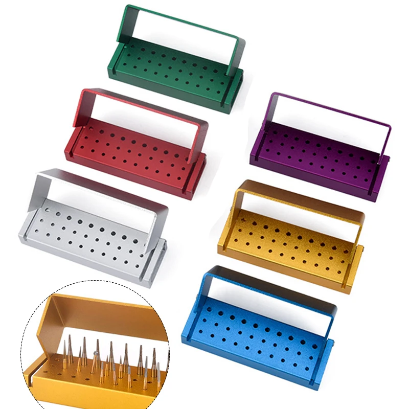 30 Holes Dental High and Low Speed Handpiece Bur Holder Aluminium Autoclavable Drills Block Disinfection Box Dentistry