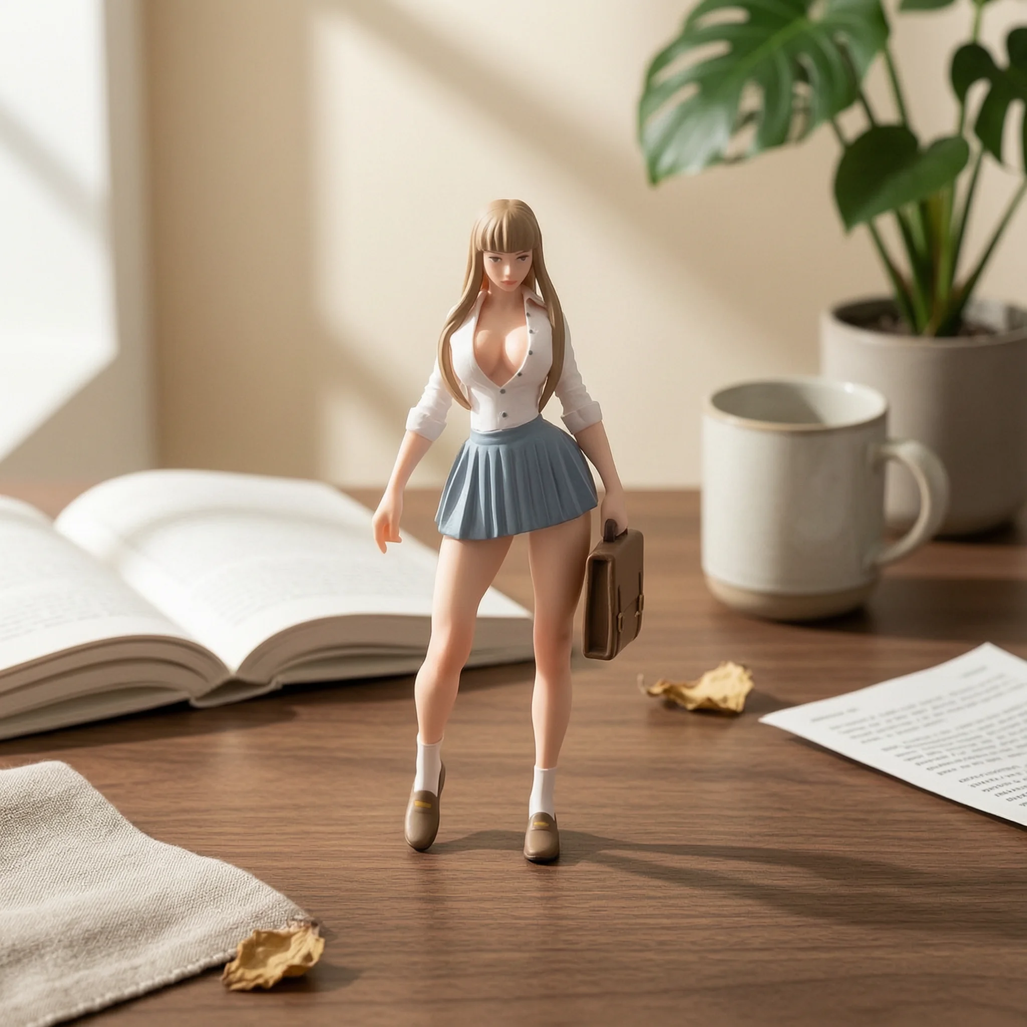 

Hand-Painted Girl Figurine Miniature School-Uniform Girl Statue Display Doll Figure Resin Detailed Small Handbag