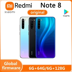 Xiaomi-teléfono inteligente Redmi Note 8 original, 128G, Firmware Global completo, Netcom, huella dactilar trasera, SIM Dual