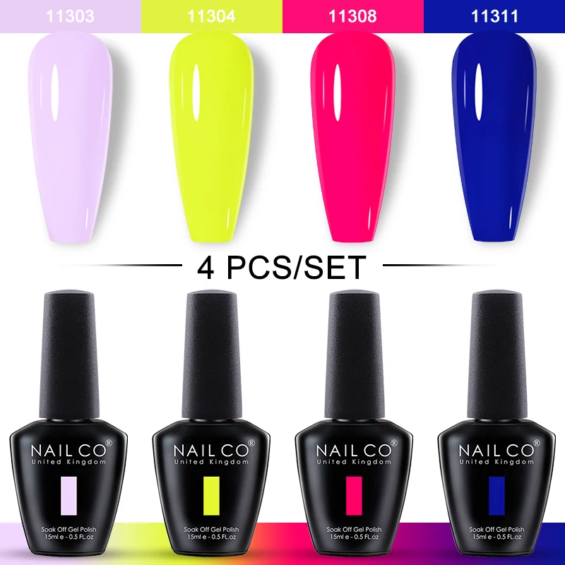 NAILCO 15 مللي 4 قطعة/المجموعة ألوان هلام طلاء الأظافر UV بريق هلام مسمار عارية مسمار Lakiery Esmalte تصميم Vernis بحاجة إلى قاعدة علوية رسومات أظافر #5