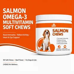 Salmon Omega-3 Multivitamin Soft Chews for Pets - Boost Immunity, Alleviate Itching, Support Heart Health & Enhance Eye Wellness