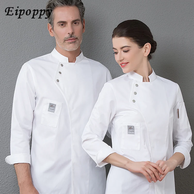 Salopette de chef à manches longues pour hommes et femmes, automne et hiver, hôtel, salle à manger occidentale, cuisine, cuisson de gâteaux, uniforme de chef en coton