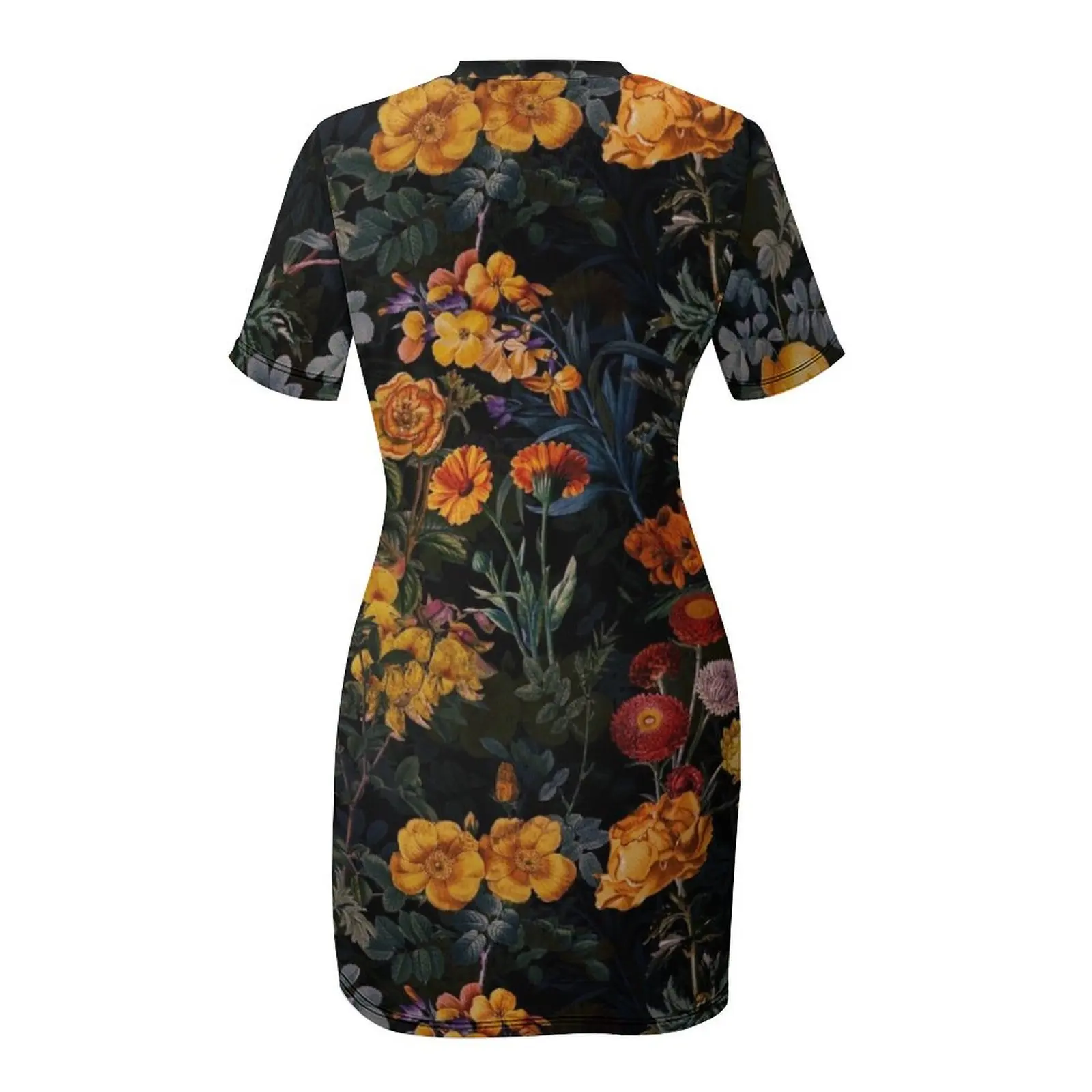 Abito vintage botanico Golden Night Garden a maniche corte Abito lungo da donna per compleanno, ballo di fine anno 2025