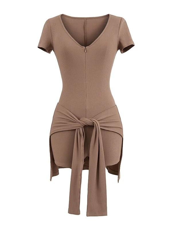 

Sexy Strap V-neck Elastic Short Sleeve One-piece Women's Spicy Tight Sports Two-piece Set Jumpsuit High Waist Short Pants