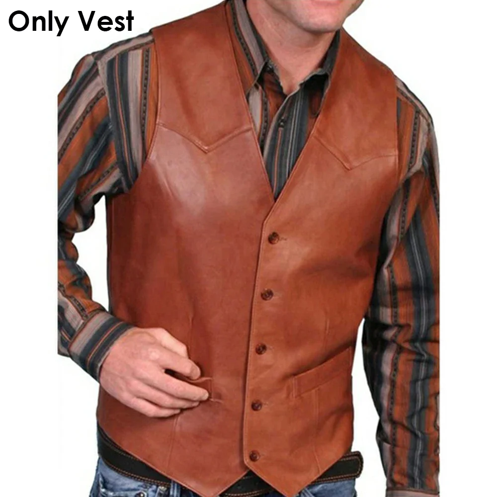 Autumn Men\'s Vests Waistcoats Fashion PU Leather Sleeveless Jacket Casual Outwear Biker Leather Waistcoat Vintage Men\'s Clothing