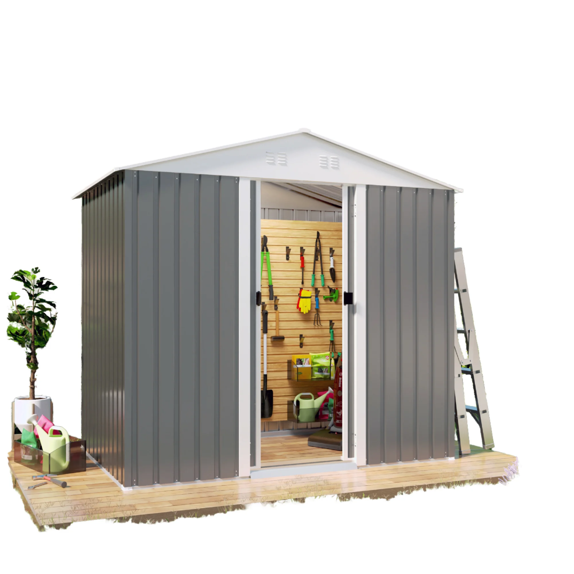 Garden Sheds Outdoor Storage Tool House Backyard Waterproof Eco-Friendly Easily Assembled Metal Nature