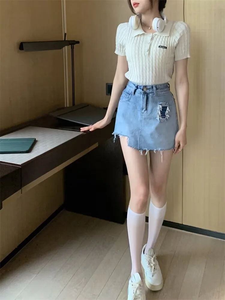 Zomer nieuwe plus size denim midi rok voor dames, zomer 2022, korte rok met hoge taille, A-lijn heupknuffelrok