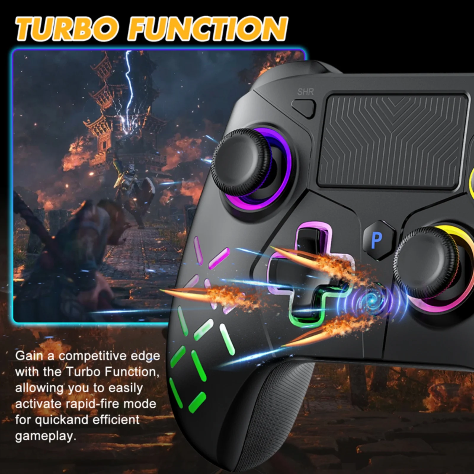 Game Controller For PlayStation 4/PS4 Pro/Slim/PS3/PC/IOS/Switch Wireless Gamepad,W/Turbo Dual Vibration 6-Axis Gyro 3.5mm Jack