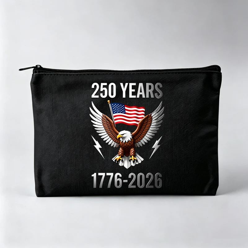 Women's Eagle and American Flag Print Makeup Bag, Zipper Cosmetic Pouch for Daily Use