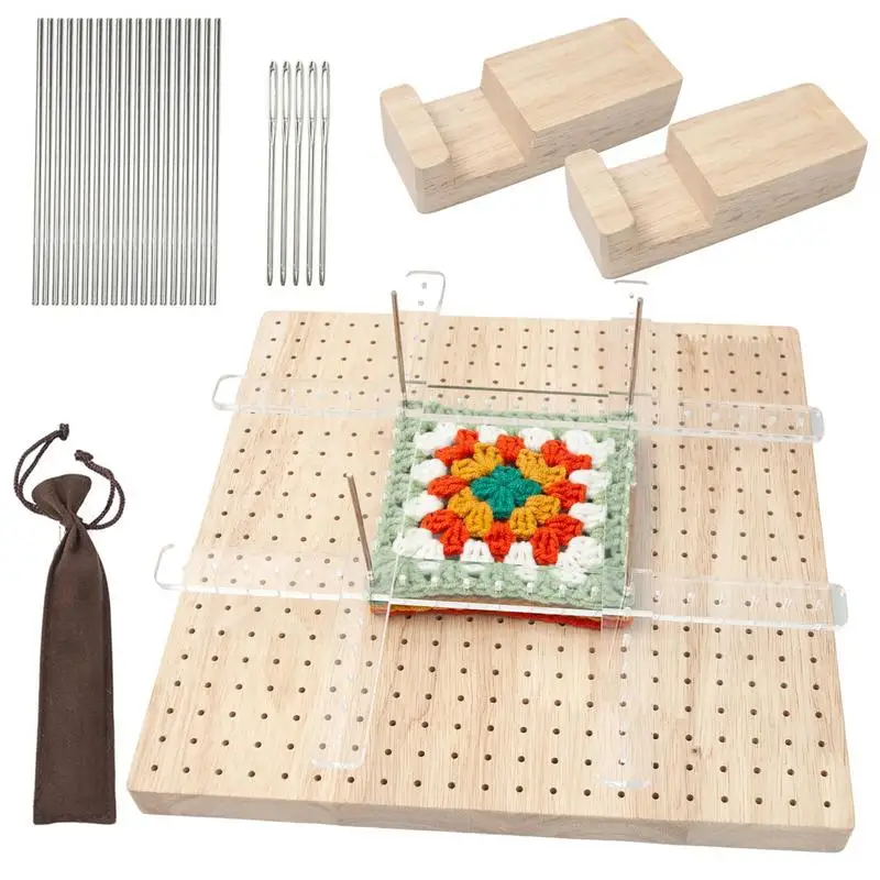 1Set Wooden Blocking Board Granny Square Crochet Board Crafting With Blocking Mat for Beginner Knitting Lover DIY Crafting