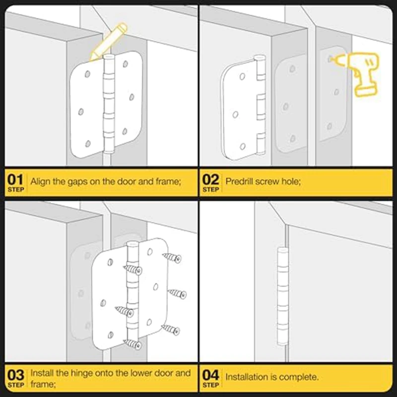 Ball Bearing Door Hinges, 3.5 Inches Door Hinges, 5/8Inch Radius Corner Stainless Steel Hinges, Smooth And Quiet Silver Durable