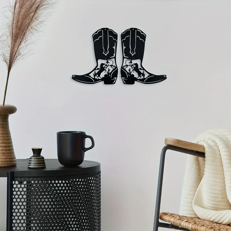 

CIFBUY Cowboy Boots Metal Wall Decor Art Cowboy Style Black Metal Art Decor Living Room Cowgirl Large Outdoor Wall Home Decor