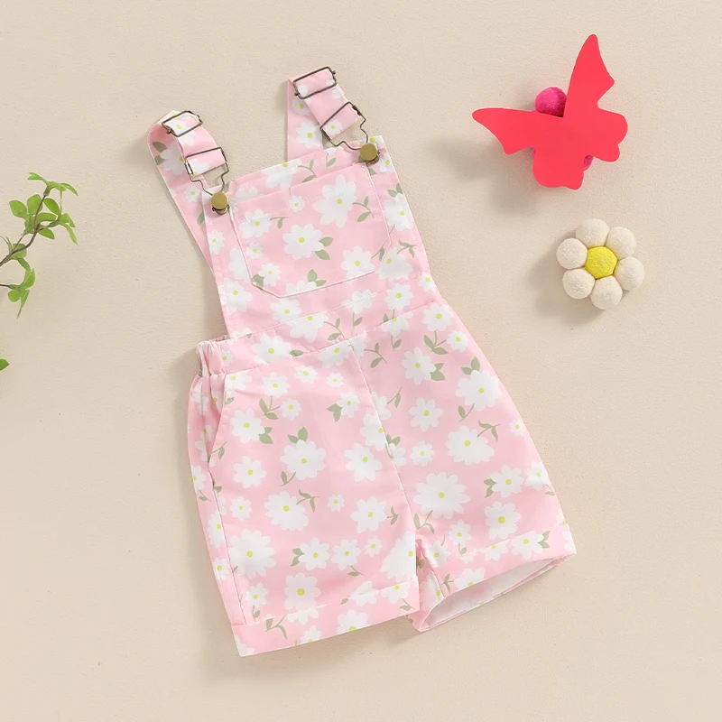 

Toddler Baby Girl Overalls Summer Clothes Sleeveless Sunflower Romper Floral Jumpsuit Button Suspender Outfit