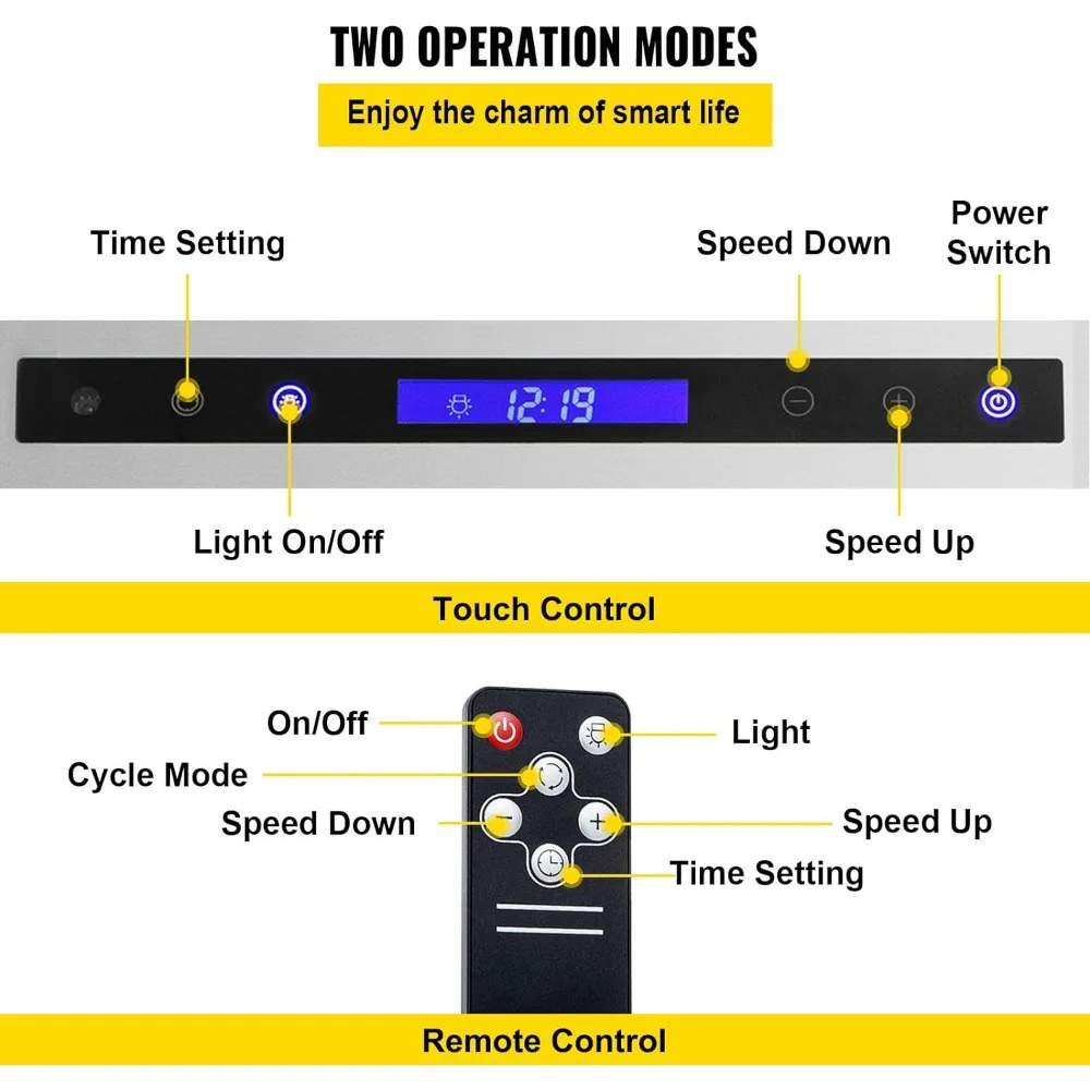 Capa de aço inoxidável, ventilação de cozinha embutida, toque e controle remoto, 900CFM, 4 velocidades, 36 polegadas