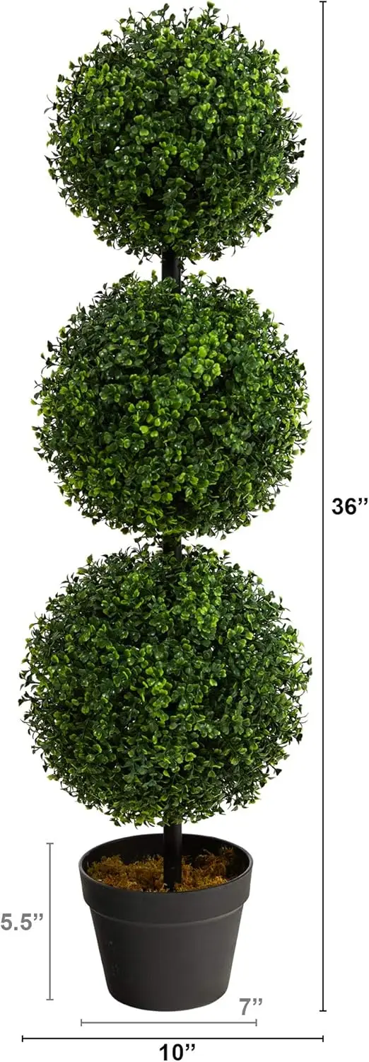 

3ft. Artificial Triple Ball Boxwood Topiary Tree (Indoor/Outdoor) T2021, Green·Factory Direct Sales