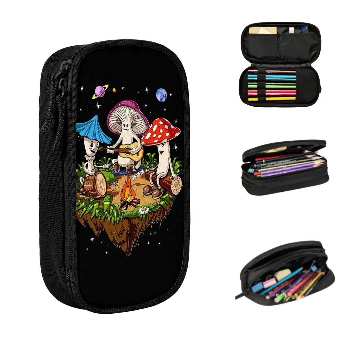 Hippie Magic Mushroom Pencil Cases Large Capacity Pen Bags Pen Box Pencil Pouch For Boys Girls Students Stationery School Office