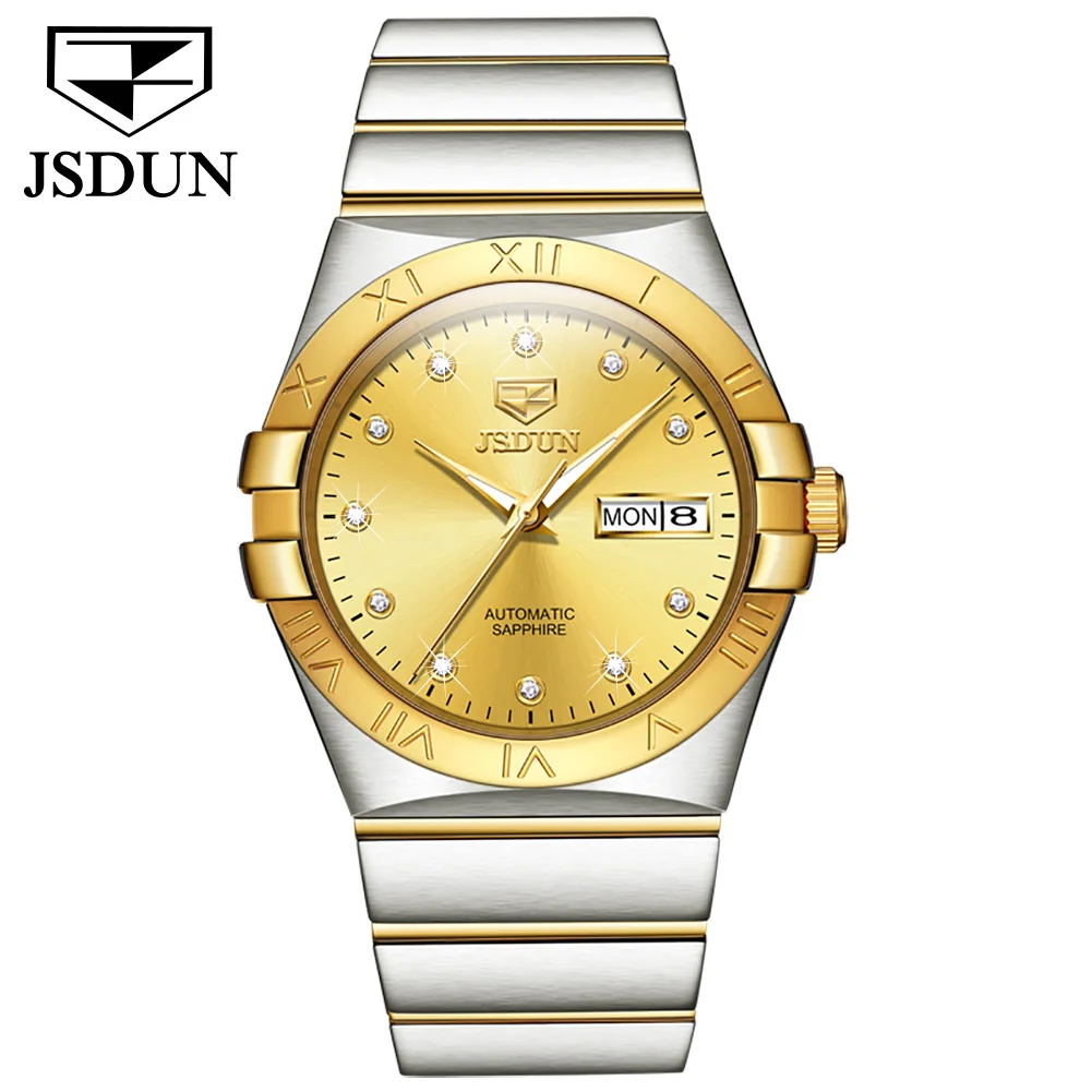 JSDUN Automatische Paar Uhren Japan Bewegung Saphir Spiegel 100M Wasserdicht Luxus Diamant Gold Uhr Liebhaber Uhr Set geschenk