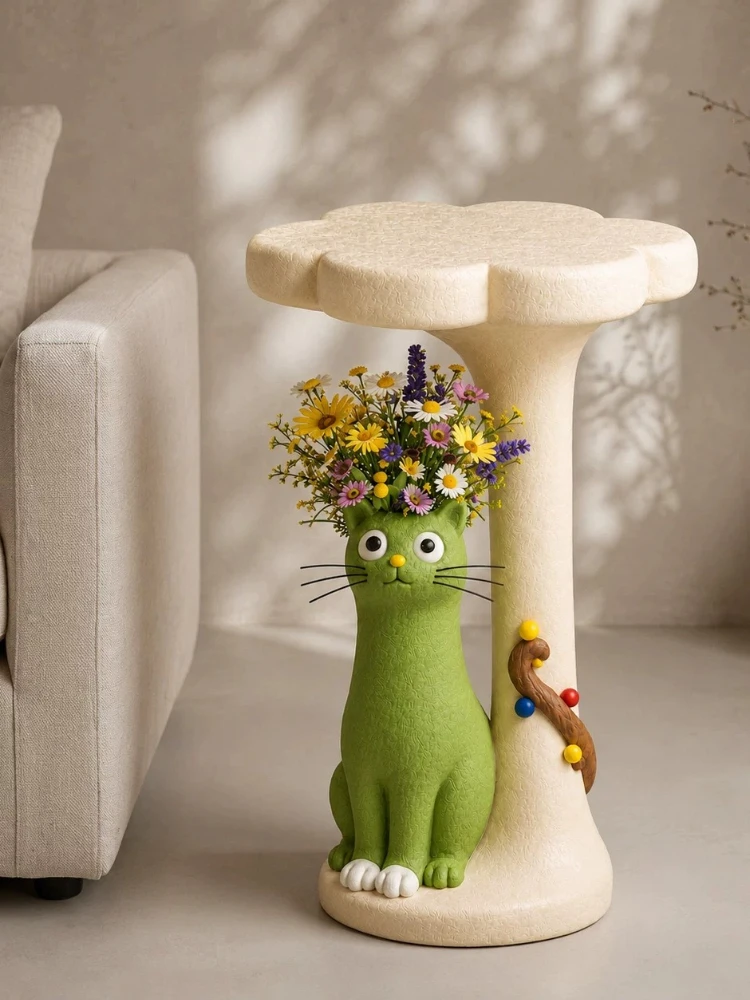 Creative Vase Cat Statue Coffee Table Storage Rack Nordic Art Side Table Home Living Room Balcony Garden Tea Table