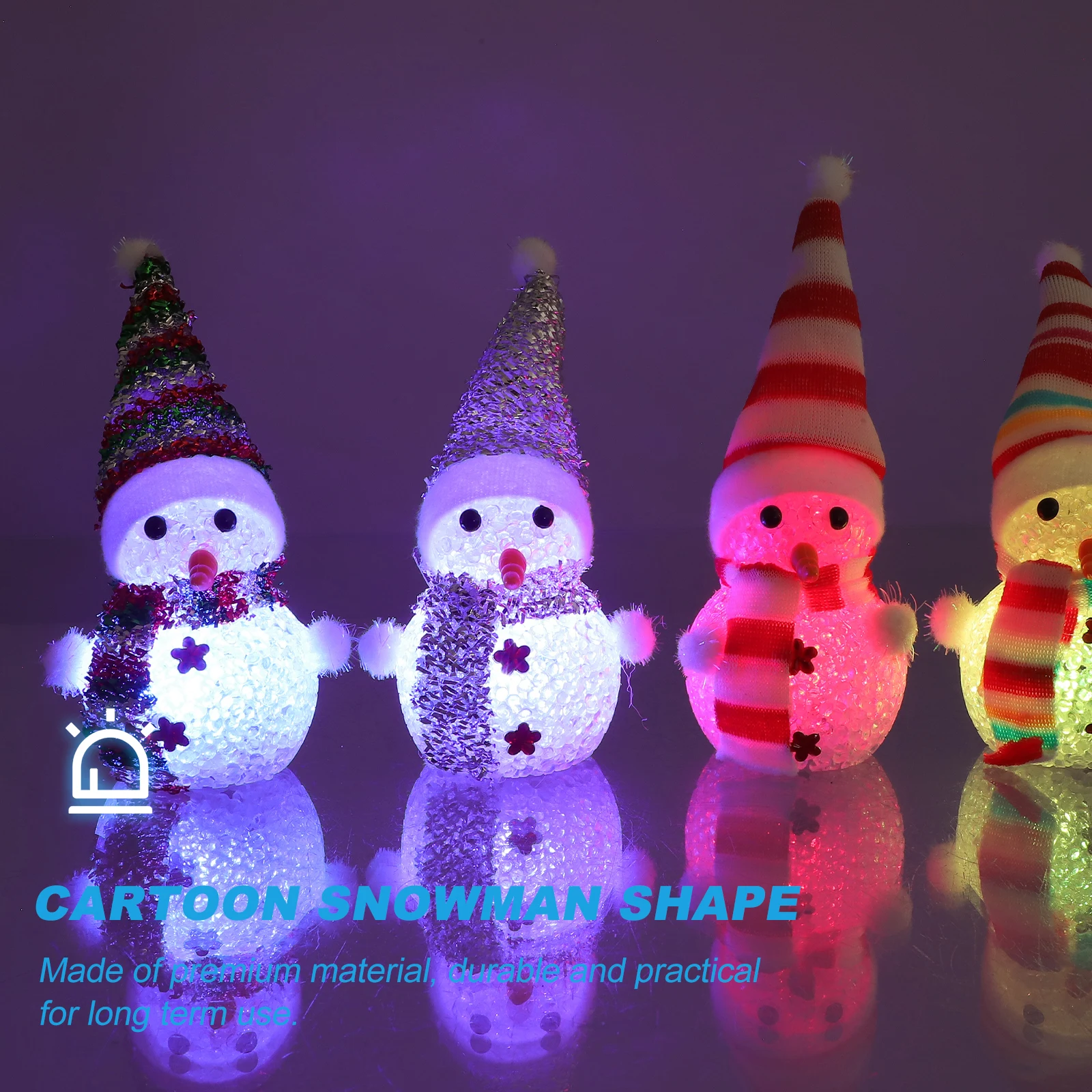 

4Pcs Christmas Night Light Snowman Shape Glow Lamp with High Quality Plastic for Home Car Office Living Room Bedroom