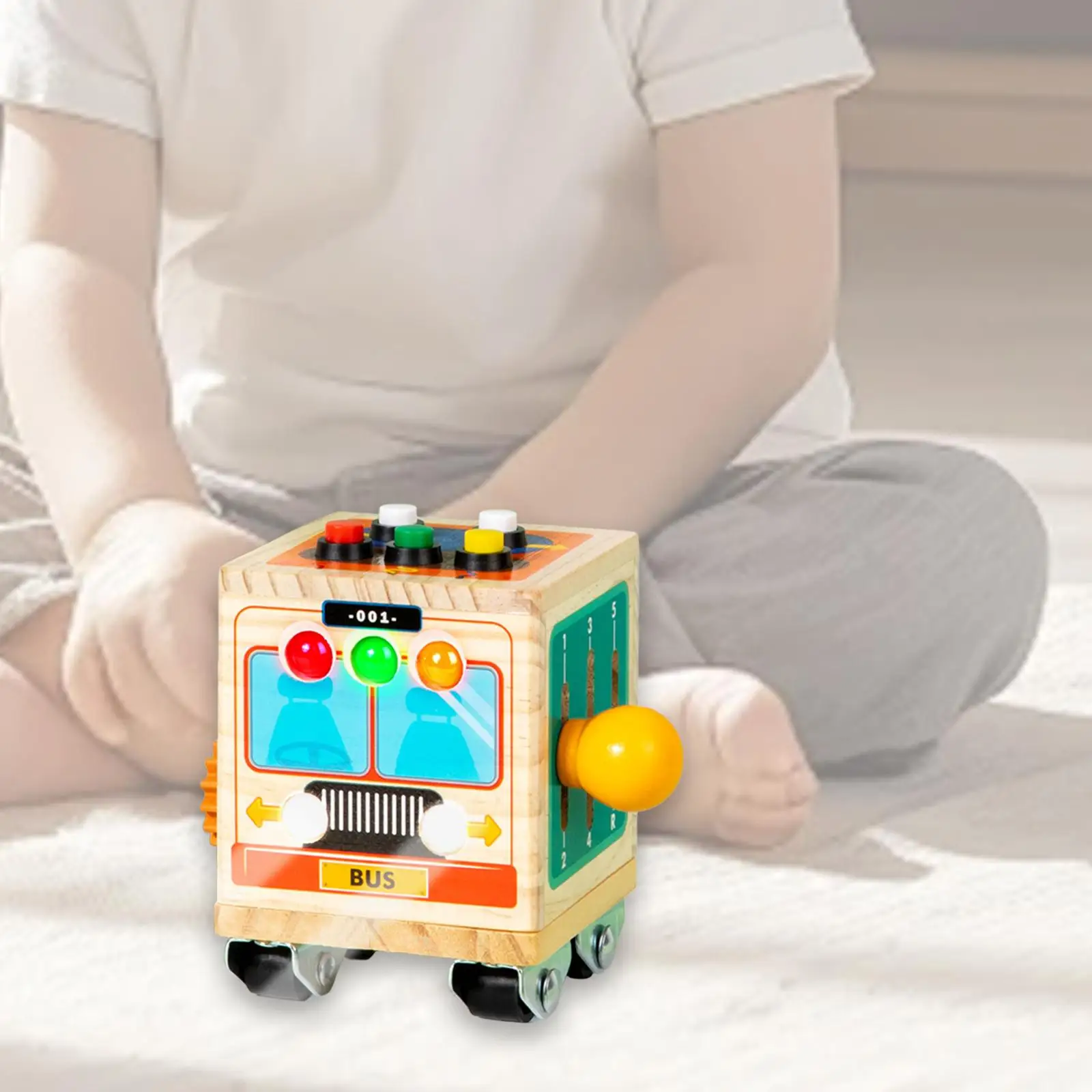 Tablero sensorial de madera LED para niñas y niños pequeños, juguete de autobús ocupado