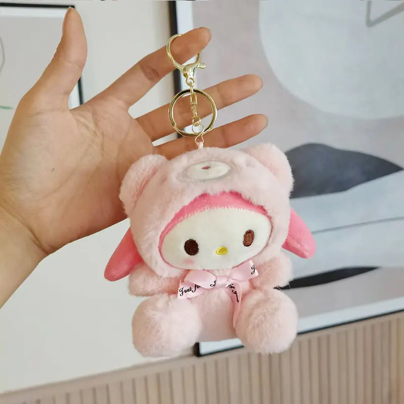 Sanrio-Llavero de peluche bonito de 12CM para niños, colgante de Hello Kitty, llavero de dibujos animados Kuromi, decoración para mochila, regalos para niños, juguete