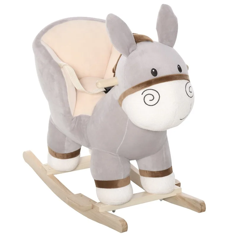 

Kids Rocking Donkey Plush Ride On Toy with Sounds for Toddlers 3-6 Years Kids Soft Gray Steel Frame Wood Base