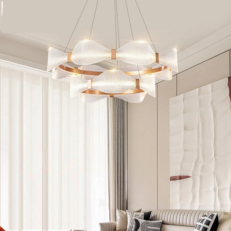 

AiPaiTe Post-modern wave light luxury living room LED chandelier original circle villa high-end hall lighting