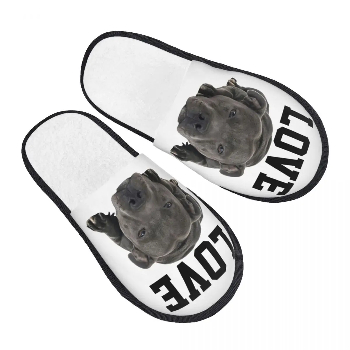 

Женские тапочки с пенным наполнителем с эффектом памяти, Симпатичные домашние туфли для спальни, персонализированные персонажи Стаффорда бультерьера