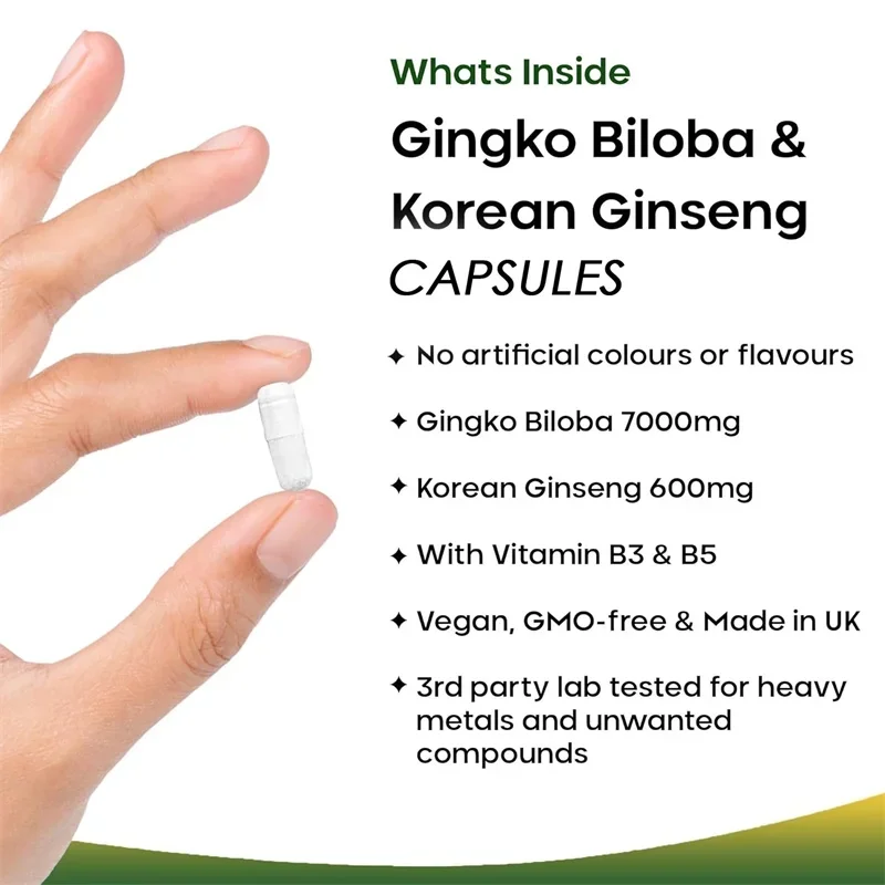 Ginkgo  Biloba and Korean Ginseng - Supports Maximum Strength and Energy, Immune Health Supplement, Vitality, Stamina, Strength