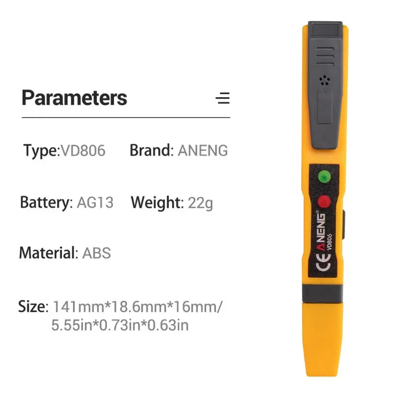 Sound Light for DC Detector Electric Non-contact Pen Tester Continuity Battery Test Pencil VD806