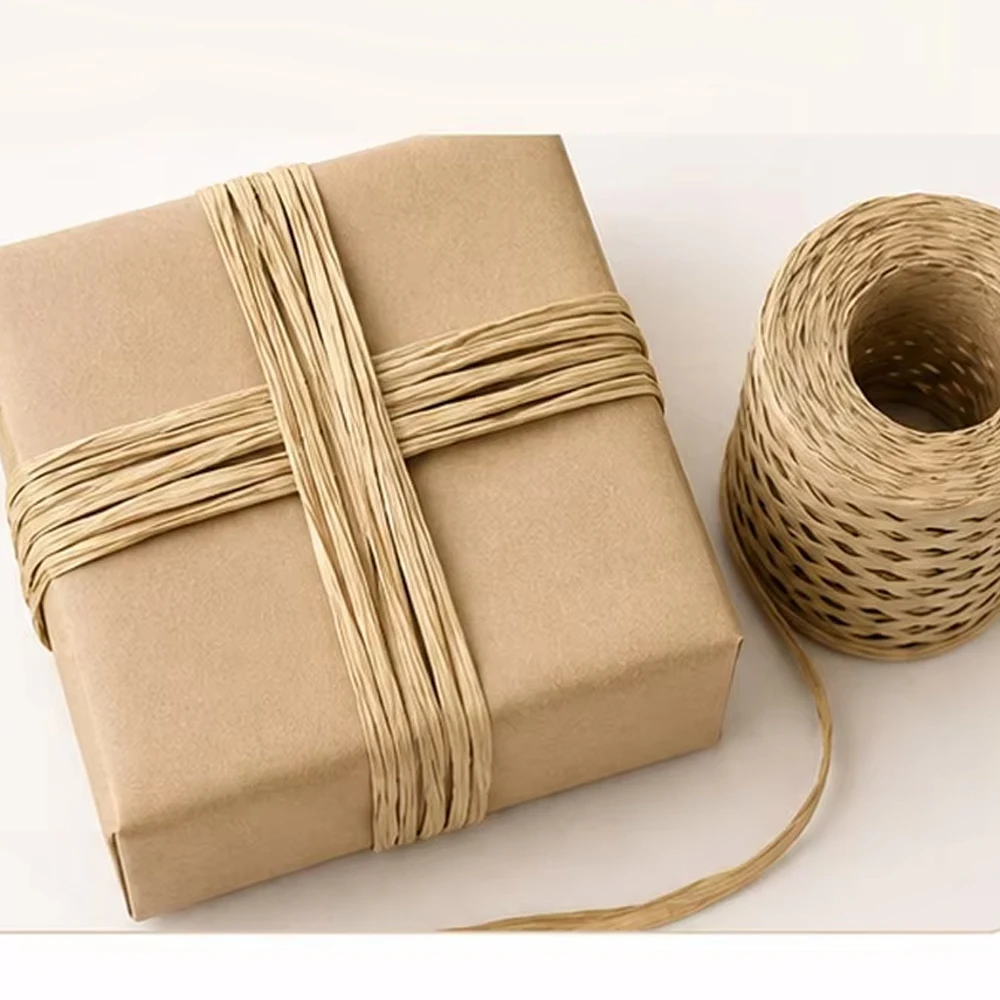 1Roll 218Yd 1/4 Inch Raffia Ribbon Kraft Paper Packing Twine String for Gift Wrapping Wedding Party DIY Craft Decor