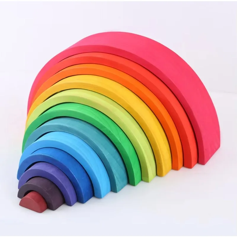 High Quality 1:8  12-Piece Wooden Rainbow Building Block Early Educational Stack Toys for Kids Juguetes Para Los Ninos