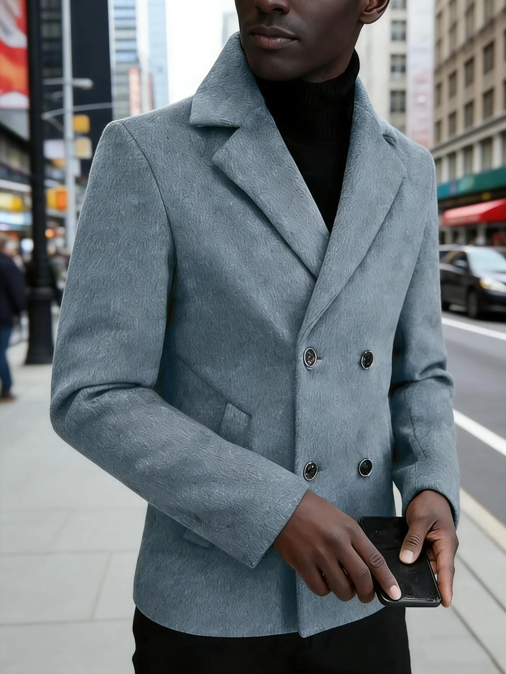 

Мужское двубортное пальто из шерстяной смеси с отложным воротником, приталенного кроя, для зимы, делового и повседневного стиля